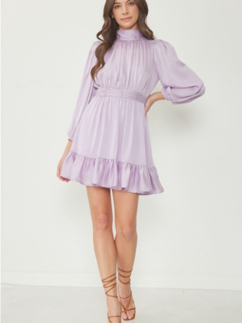 entro Pale Lavender Striped High-Neck Dress